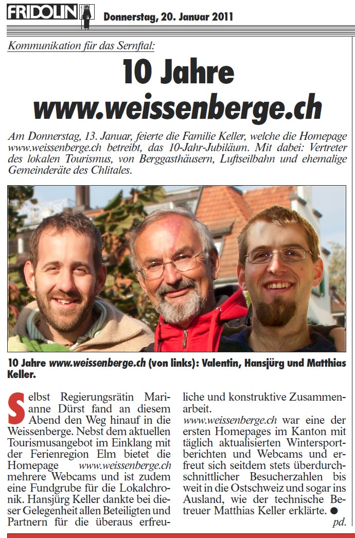 10 Jahre www.weissenberge.ch am 13. Januar 2011